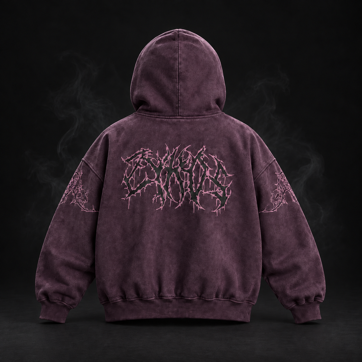 Orchid Hoodie Purple Acid Wash - vista posterior con sello Zykos
